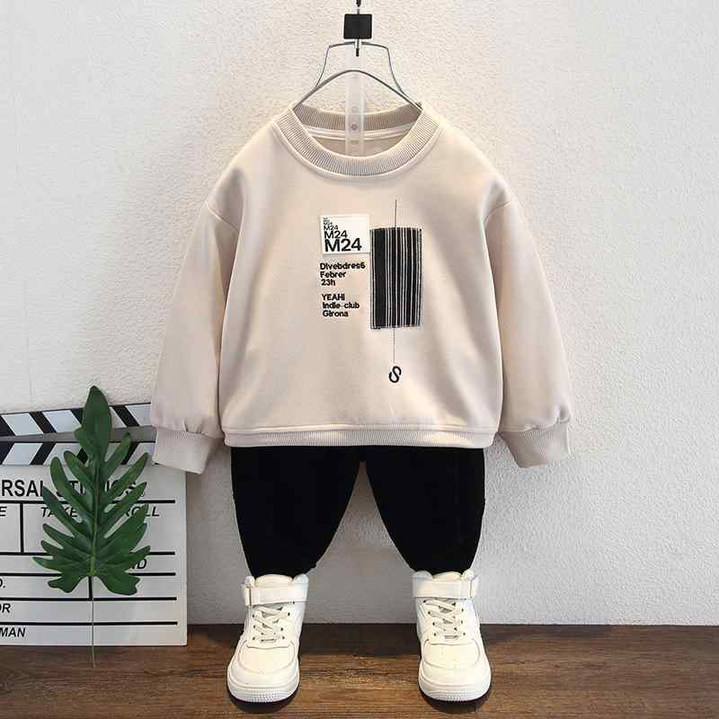 セットアップ 男の子 子供服 春秋物 長袖 スウェット トレーナー プルオーバー 綿 コットン 柔らかい ソフトタッチ ロゴ おしゃれ スタイリッシュ カジュアル 韓国風 アイボリー カーキ