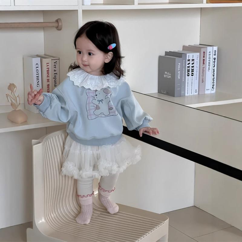 子供服 女の子 ベビー服 秋 秋冬 韓国ファッション トレーナー スウェット 上下セット チュールスカート かわいい キャラクタープリント 綿素材 普段使い お出かけ 2点セット