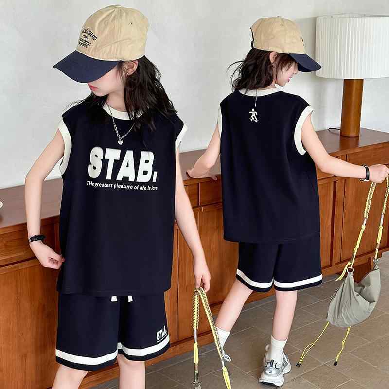 キッズ ジュニア 女の子 ノースリーブ ショートパンツ セットアップ バスケットボール スポーツウェア 薄手 綿100% 夏物 カジュアル かわいい