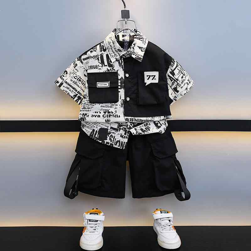 セットアップ 男の子 キッズ 半袖シャツ ショートパンツ 綿素材 薄手 春夏 涼しい ストリート カジュア..