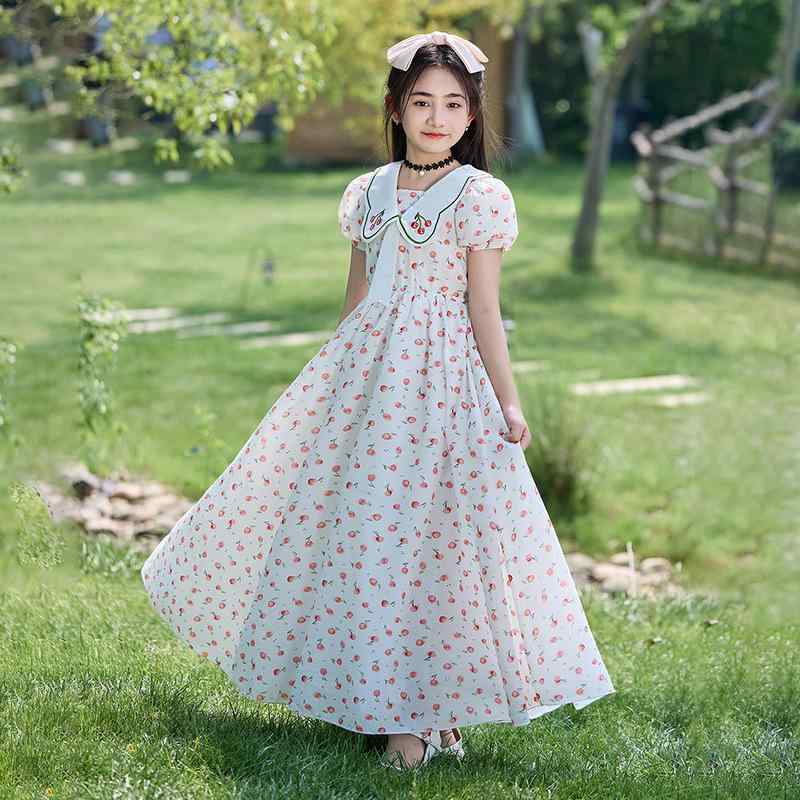 ワンピース 女の子 キッズ 小花柄 ドット柄 シフォン ポリエステル Aライン プリンセス風 かわいい おしゃれ 韓国ファッション 白 夏 普段使い お出かけ リゾート 裏地付き ジュニア