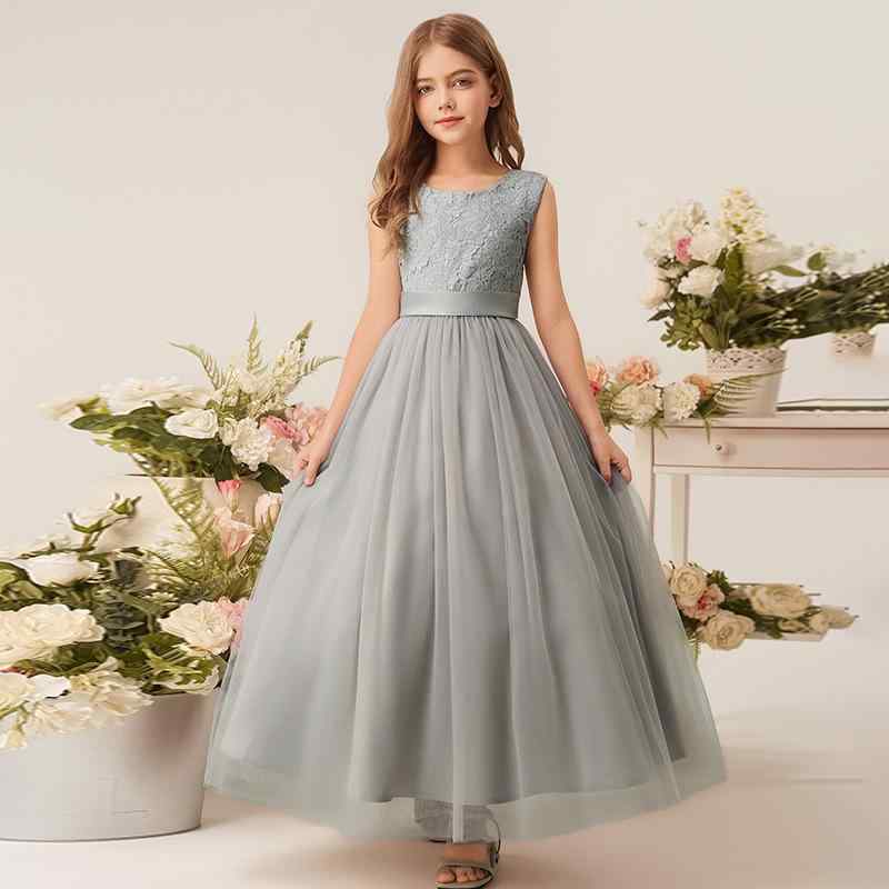 ドレス 女の子 ガールズ ジュニア 欧米風 ロング丈 ノースリーブ ボリュームスカート レース プリンセ..