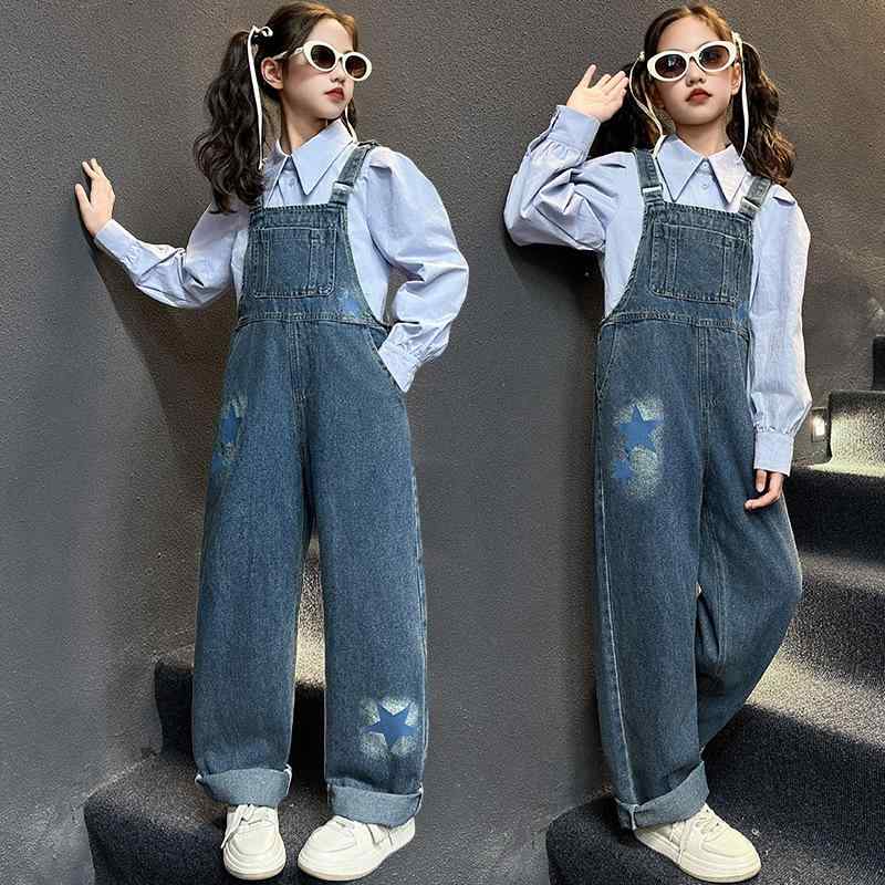 サロペット キッズ ガールズ デニム オーバーオール ジュニア ストレートパンツ カジュアル おしゃれ ..