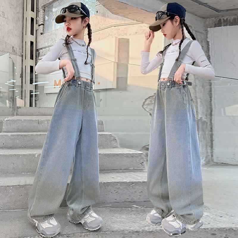 デニムパンツ 女の子 ジュニア サロペット オーバーオール 2WAY グラデーション おしゃれ ゆったり ル..