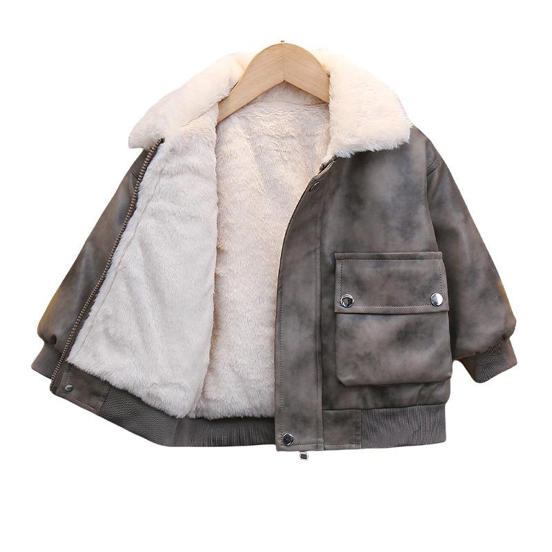 ジャケット 男の子 キッズ PUレザー フェイクレザー レザージャケット 革ジャン 裏ボア 厚手 防寒 保温 アウター ブルゾン 秋冬 普段使い カジュアル クール おしゃれ