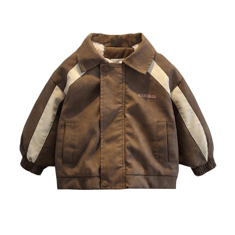 ジャケット 男の子 フェイクレザー 裏起毛 厚手 アウター 冬 防寒 ジップアップ ショート丈 暖かい おしゃれ 襟付き ブラウン キッズ ボーイズ