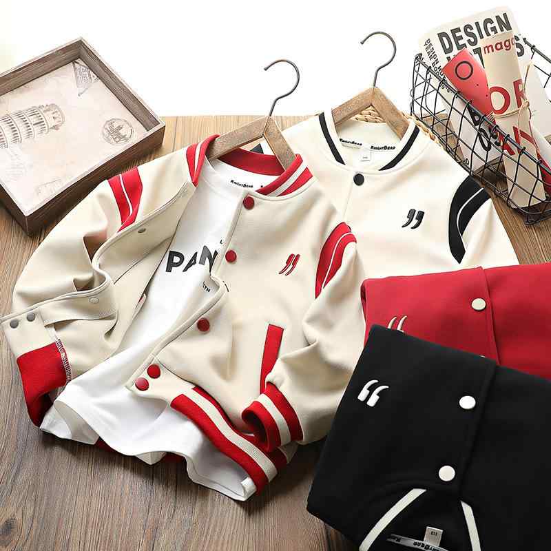 ジャケット 男の子 キッズ ジュニア ベースボールジャケット スタジャン 春夏 ニットアウター コットン混紡 ショート丈 通学 普段着 カジュアル オフホワイト ブラック ベージュ レッド おしゃれ ソフトタッチ