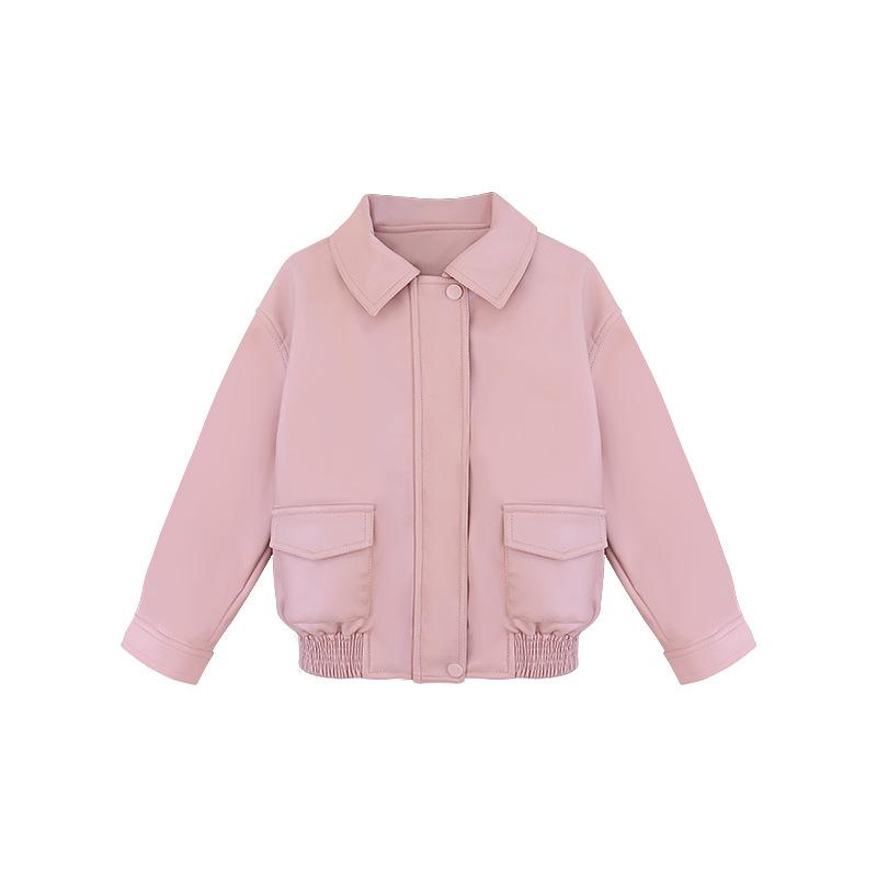 ジャケット キッズ 女の子 PUレザー 合皮 ブルゾン アウター 襟付き ショート丈 ジップアップ 春秋 お洒落 クール カジュアル