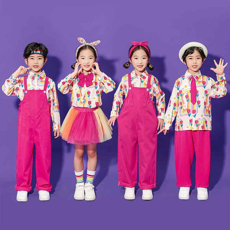 ダンスウェア キッズ 子供用 男の子 女の子 幼稚園 小学生 かわいい 発表会 衣装 団体 チアリーディング 応援団 運動会 綿 コットン 春夏