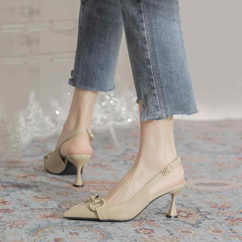 サンダル レディース グリーン ホースビット ハイヒール バックストラップ 細ヒール ポインテッドトゥ ..