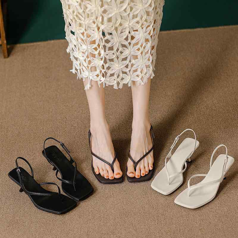 サンダル レディース フレンチデザイン ピンヒール ハイヒール トング バックストラップ 牛革 レザー ..