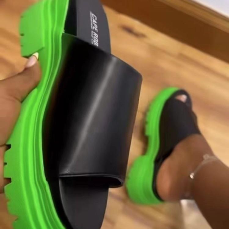 ビーチサンダル レディース 女性用 厚底 プラットフォーム 脚長効果 カジュアル 外履き PU ラバー 春夏 欧米風 一文字型