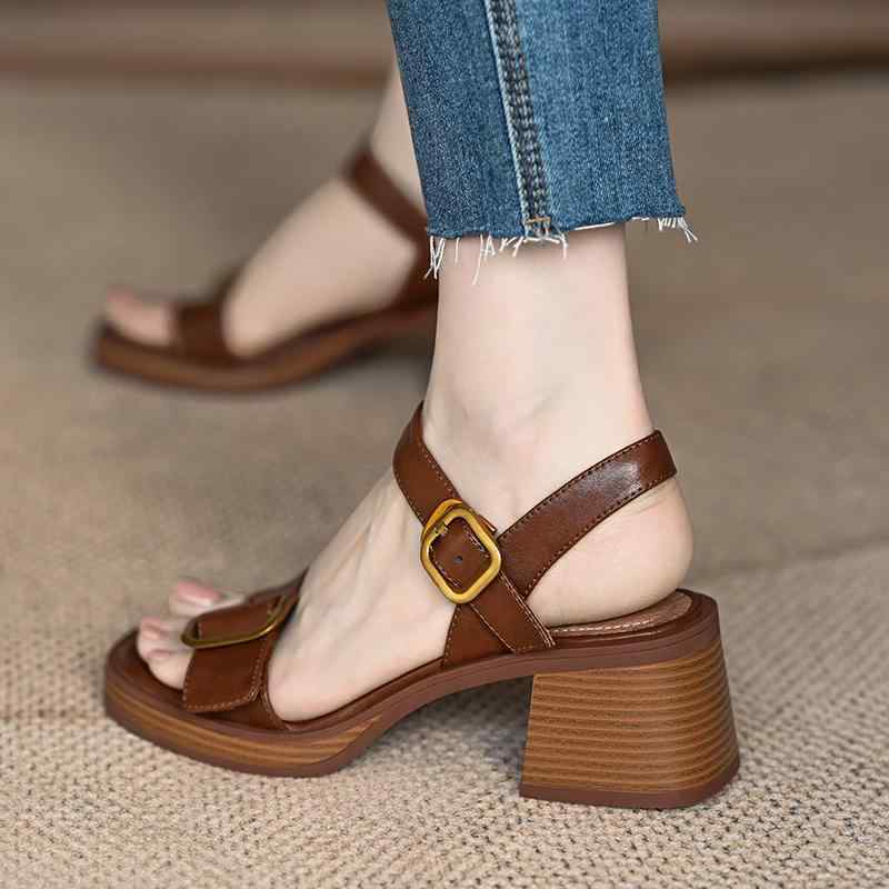 サンダル レディース 女性用 ハイヒール 太ヒール チャンキーヒール オープントゥ アンクルストラップ ..