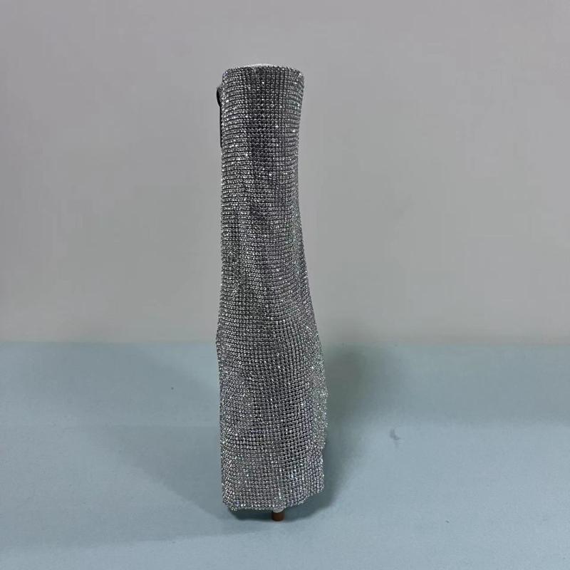 涼靴 レディース ポインテッドトゥ ピンヒール ハイヒール ラインストーン ビジュー ミドル丈 サンダル..