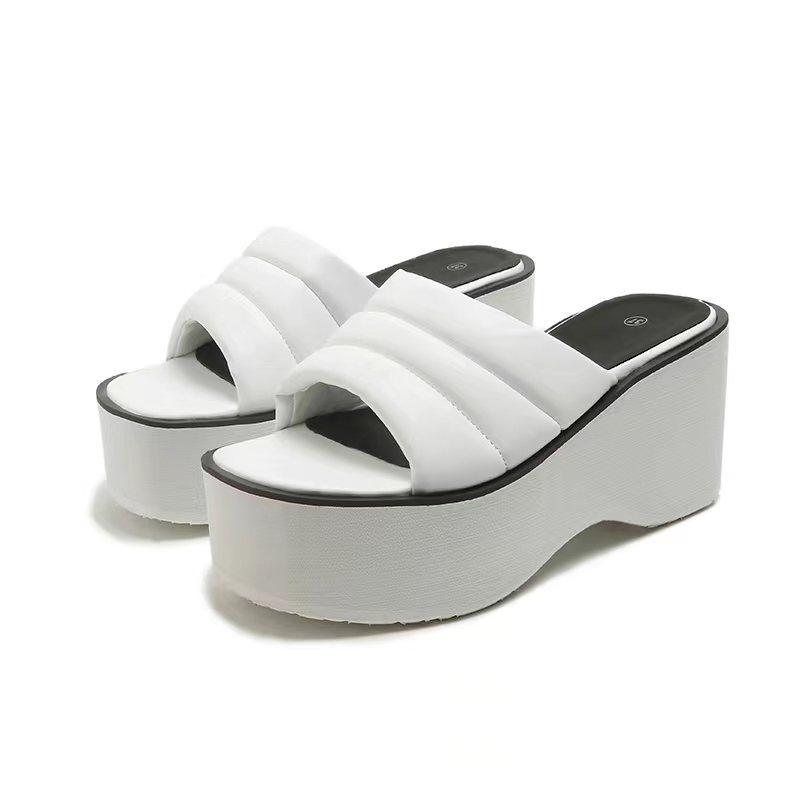 サンダル レディース 厚底 太ヒール ウェッジソール ワンベルト ハイヒール カジュアル 大きいサイズ 夏 スクエアトゥ PUレザー ブラック ホワイト