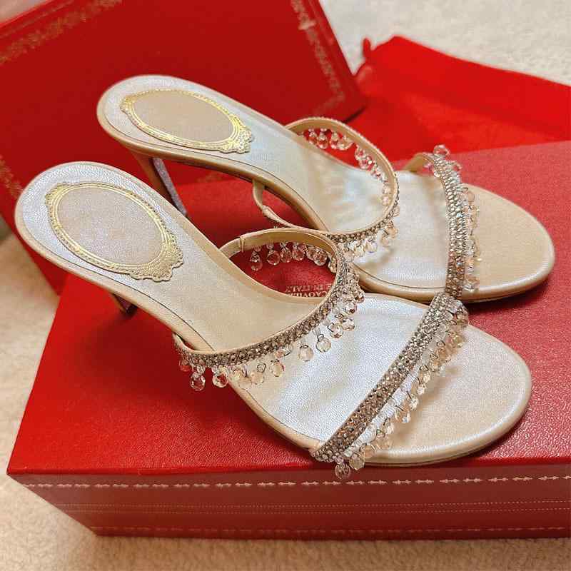 サンダル レディース 女性用 クリスタル装飾 ワンストラップ ハイヒール ミュール オープントゥ 細ヒー..