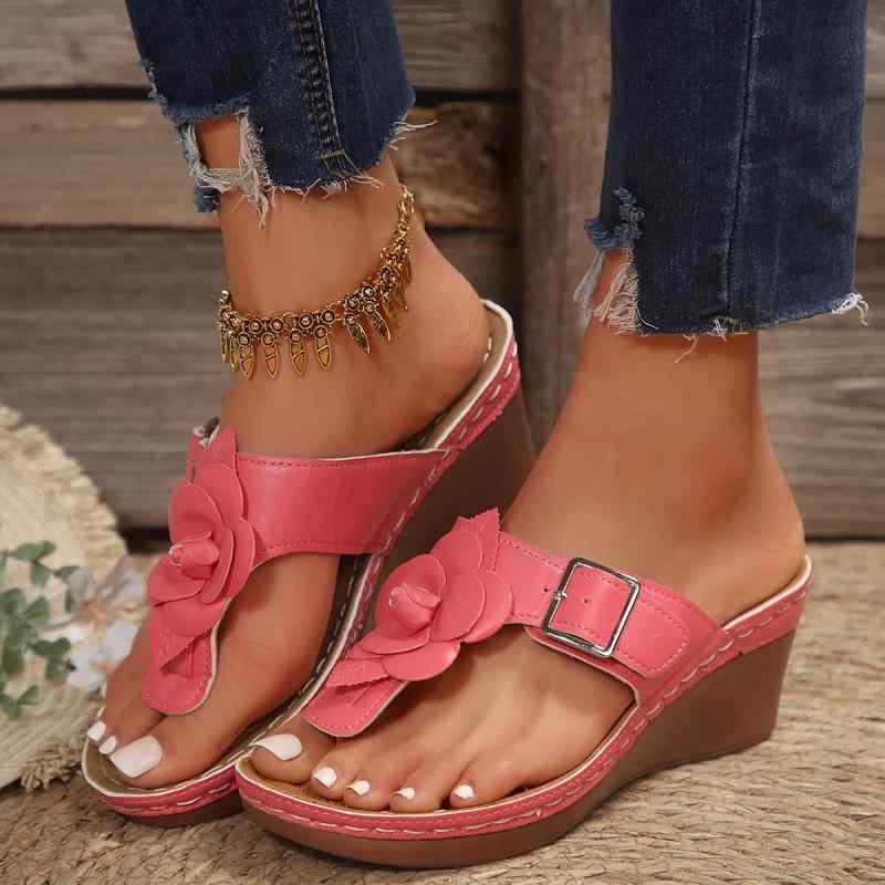 サンダル レディース 大きいサイズ プラスサイズ 花柄 フラワー ウェッジソール 厚底 トング ベルトバ..