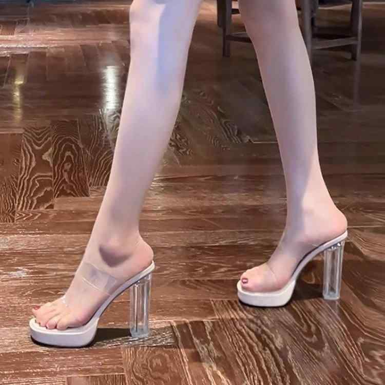サンダル レディース 女性用 クリア 透明 厚底 ストーム ワンストラップ ミュール 超高ヒール 太ヒール..