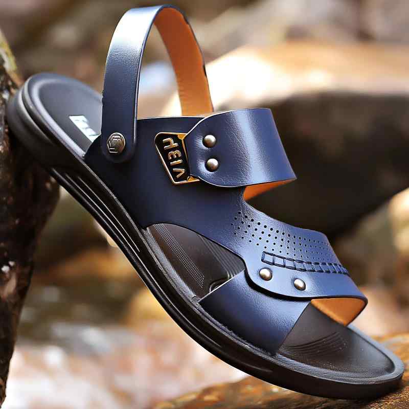 サンダル メンズ 男性用 本革 牛革 春夏 青年 若者 ブルー 青色 通気性 防水 防滑 速乾 オープントゥ ..