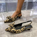 サンダル レディース ハイヒール ピンヒール ポインテッドトゥ リボン ヒョウ柄 レオパード柄 スリングバック パンプス 合成皮革 デイリー オフィス きれいめ 春夏 普段使い