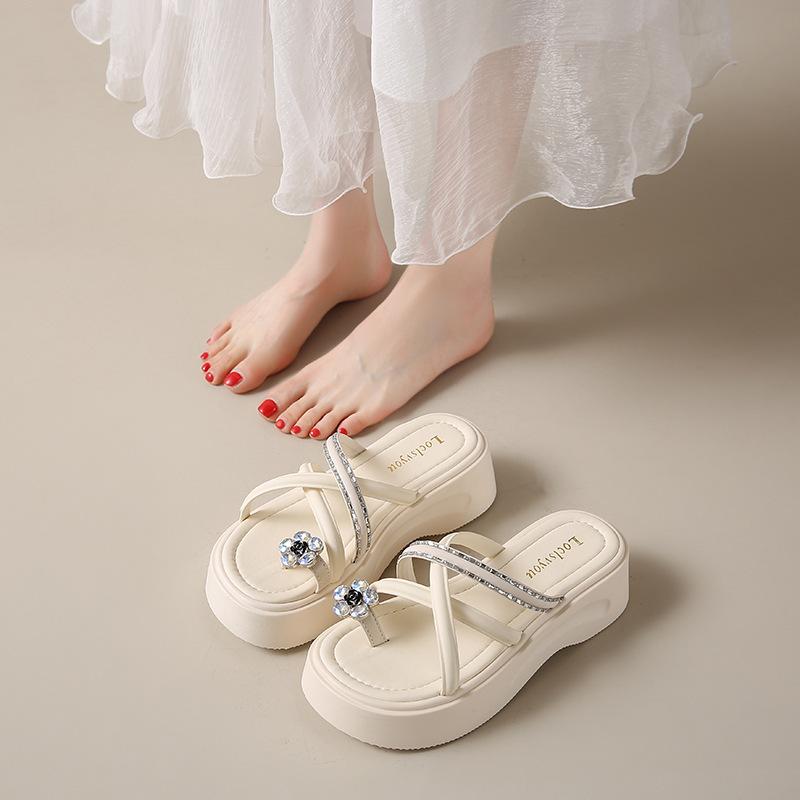 サンダル レディース 女性用 ラインストーン フラワー 厚底 レトロ トゥリング 春夏 おしゃれ キラキラ..