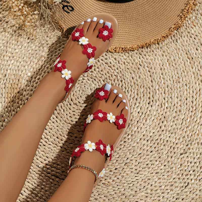 サンダル レディース トゥリング トング フラットソール ぺたんこ 花柄 フラワーモチーフ カラフル 大..