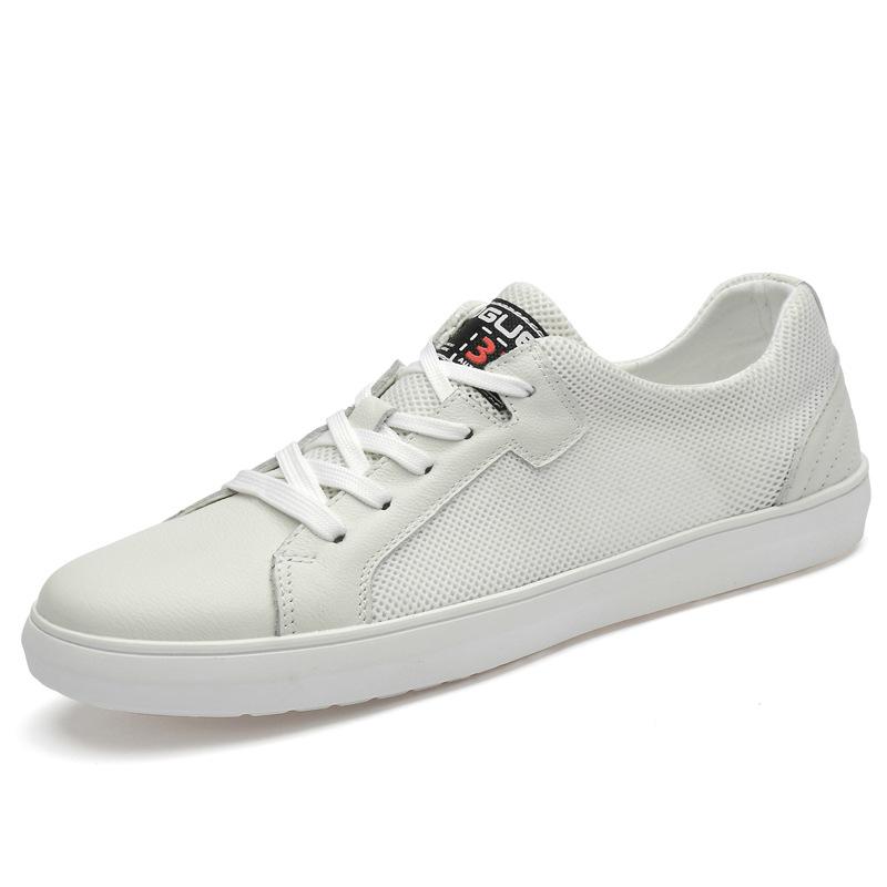 楽天way-ugoスニーカー メンズ 男性用 シンプル フラットソール レースアップ 牛革 メッシュ 通気性 クッション性 滑り止め 耐摩耗性 普段使い タウンユース ウォーキング ブラック ホワイト