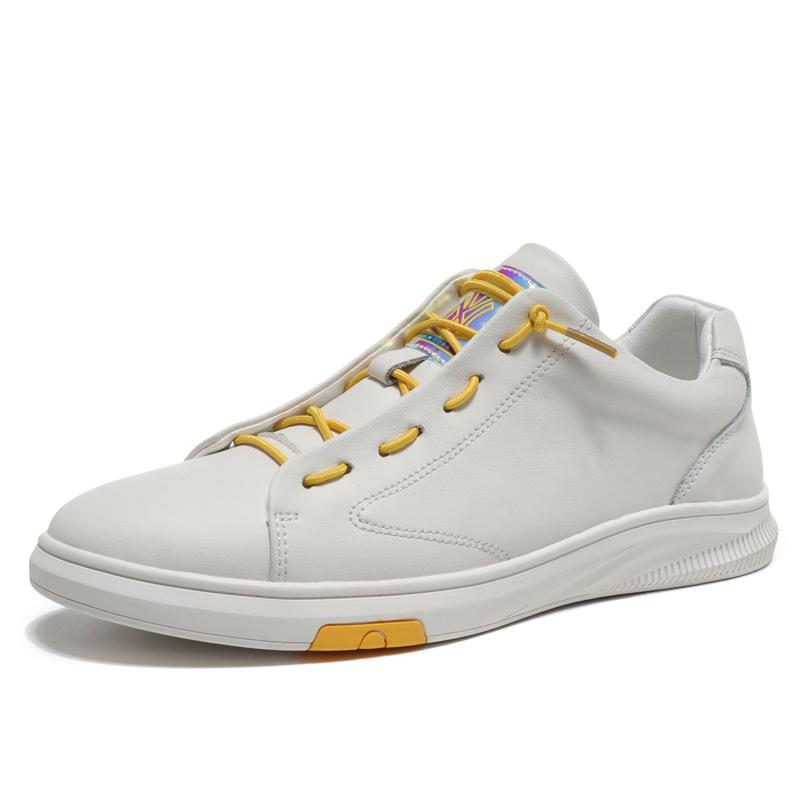 楽天way-ugoスニーカー メンズ 男性用 カジュアル 万能 ホワイト 白 本革 牛革 ラウンドトゥ フラットソール 軽量 通気性 伸縮性 レースアップ 脱ぎ履き簡単 普段使い 春夏秋 ウォーキング 旅行