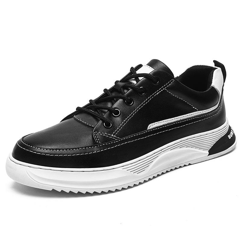 楽天way-ugoスニーカー メンズ 男性用 厚底 レースアップ 紐靴 本革 レザー 牛革 通気性 蒸れにくい 韓国風 おしゃれ カジュアル 普段使い タウンユース スポーツ ウォーキング ローカット ラウンドトゥ ブラック 黒 無地