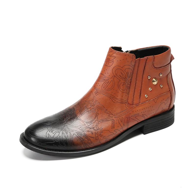 ブーツ メンズ 中国風 レトロ 刺繡 本革 牛革 防寒 裏ボア ハイカット ショートブーツ ポインテッドト..