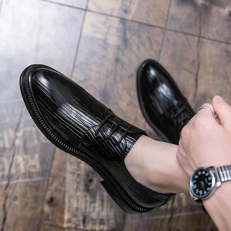 革靴 メンズ 男性用 シークレットヒール ブリティッシュ トレンド ポインテッドトゥ スリッポン PUレザー 通気性 ビジネス フォーマル カジュアル エナメル ステッチ 夏用 大きいサイズ ブラック ブラウン