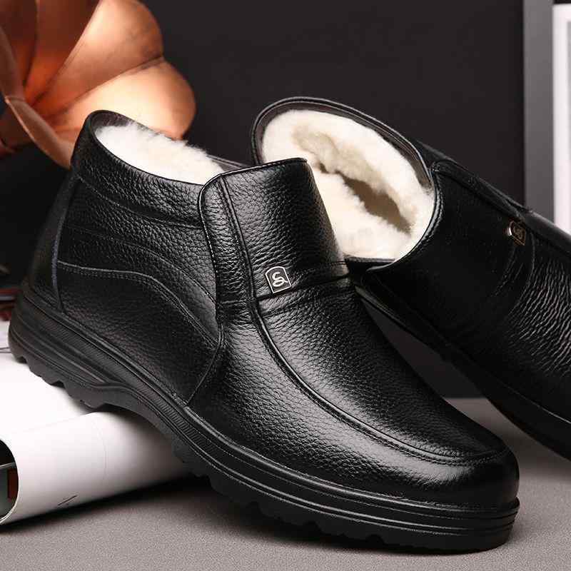 メンズ ブーツ シニア 男性用 防寒シューズ 裏起毛 厚手 保温 合成皮革 スリッポン ハイカット 滑り止め ラバーソール 耐久性 秋冬 ブラック ブラウン