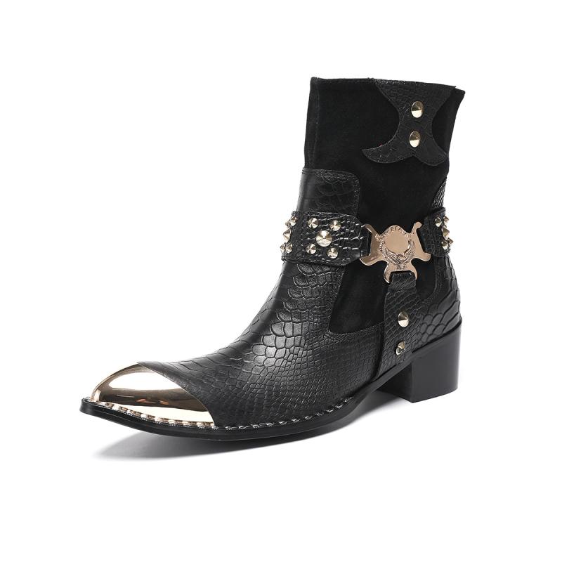 ブーツ メンズ 男性用 ポインテッドトゥ レースアップ バックル 本革 牛革 ワークブーツ ブーツ カジュアル おしゃれ 仕事用 耐摩耗性 ローヒール ブラック 秋冬(x2)