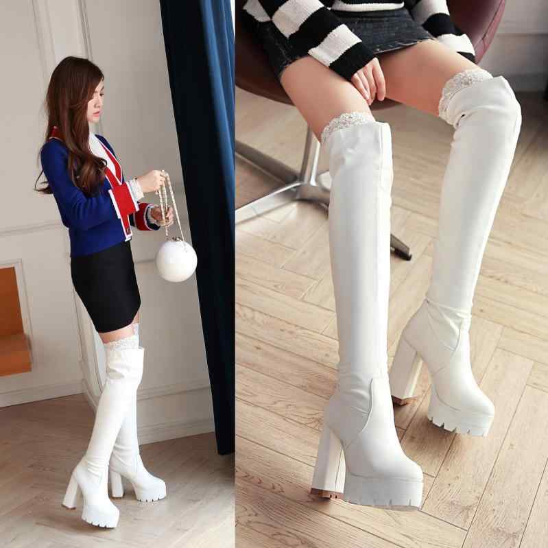 ブーツ レディース ニーハイブーツ ロングブーツ ジョッキーブーツ レースアップ 太ヒール チャンキー..