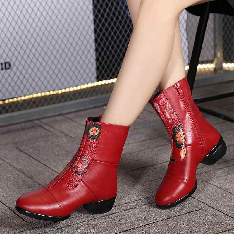 ダンスシューズ レディース 女性用 エスニック風 本革 牛革 ハイカット スポーツブーツ 軟らかソール ..