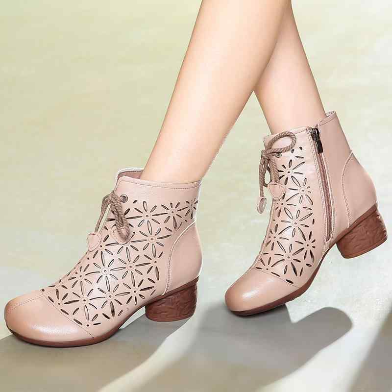 サマーブーツ レディース 牛革 レザー アンティーク加工 太ヒール サイドジップ 麻紐編み オープンデザイン ローカット カジュアルシューズ 普段使い 白 黒 カーキ 春夏