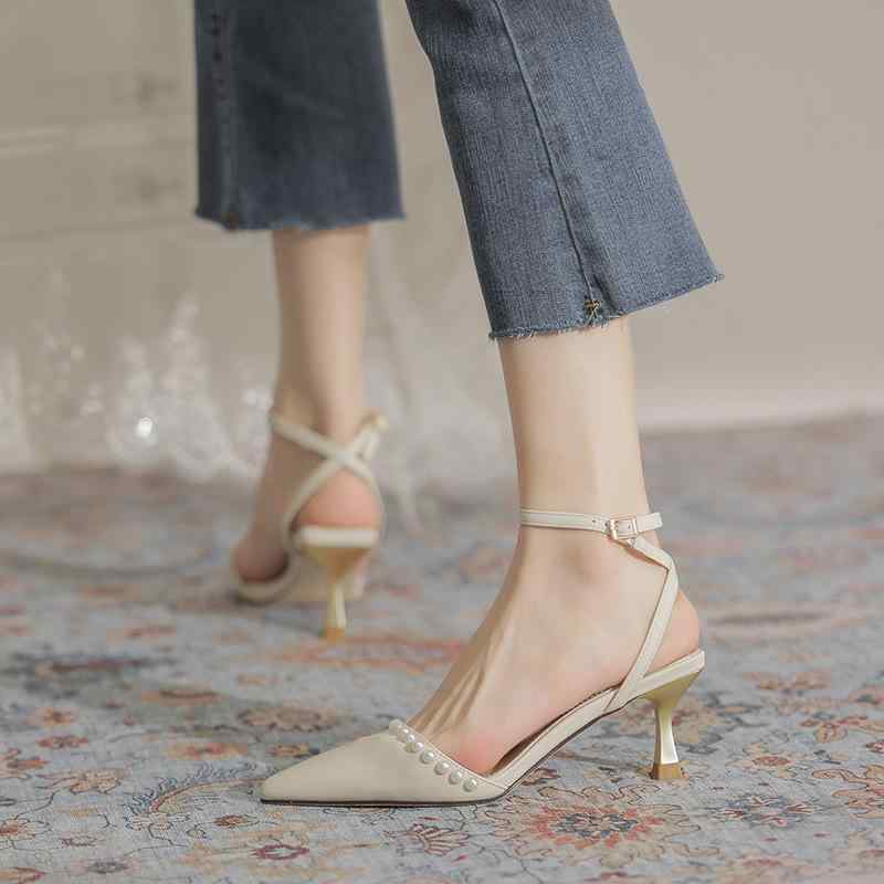 パンプス レディース フレンチスタイル ハイヒール 春夏 かわいい パール ポインテッドトゥ 浅口 細ヒ..