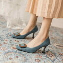 パンプス レディース メリージェーンシューズ スクエアトゥ 浅口 細ヒール ピンヒール 高ヒール 6-8cm 合成皮革 マイクロファイバー オフィス 通勤 ビジ...