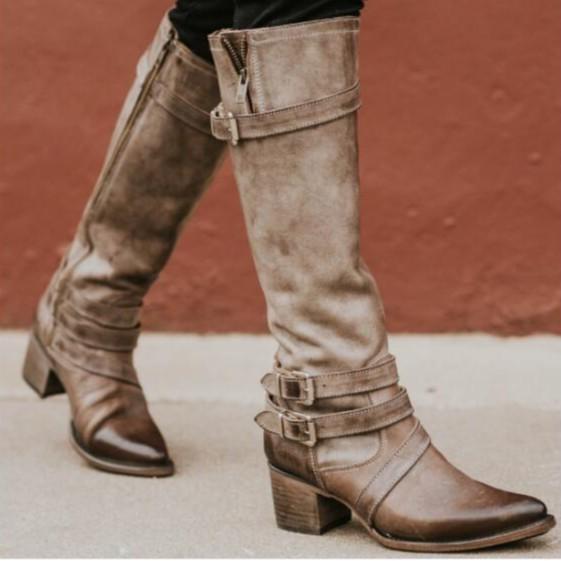 ロングブーツ レディース 秋冬 ニーハイブーツ ライディングブーツ ベルト付き 太ヒール チャンキーヒ..