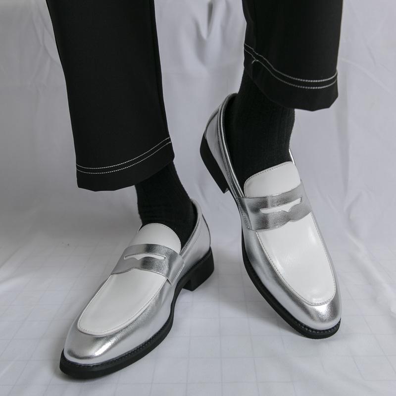 革靴 メンズ 男性用 大きいサイズ ビッグサイズ ビジネス フォーマル カジュアル ローファー スリッポン 切り替え バイカラー PUレザー 快適 低反発 尖頭デザイン