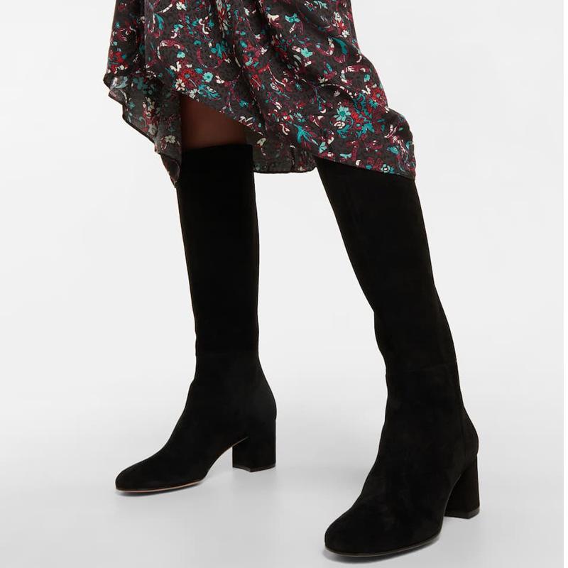 ロングブーツ レディース ファッションブーツ ラウンドトゥ 太ヒール ハイヒール 8cmヒール バックジップ スエード 厚底 美脚 大きいサイズ 秋冬 ブラック コットン裏地