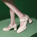 パンプス レディース 女性用 スクエアトゥ メリージェーン ドライビングシューズ ローファー バックル チャンキーヒール 太ヒール ハイヒール 浅履き カジュア...