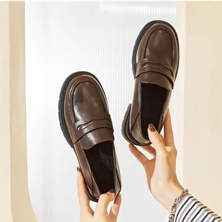 ローファー レディース 女性用 春夏 厚底 太ヒール チャンキーヒール プラットフォーム ラウンドトゥ ブリットッシュ スリッポン 革靴 PUレザー フェイクレザー 通勤 通学 オフィス カジュアル きれいめ 歩きやすい 履きやすい ブラック ブラウン