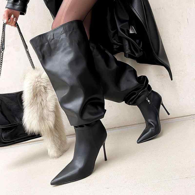 ブーツ レディース ニーハイブーツ ロング丈 合成皮革 ポインテッドトゥ ピンヒール 8cm以上ヒール ワ..