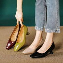 パンプス レディース スクエアトゥ 細ヒール ハイヒール ブラック ライムグリーン ワインレッド アプリコット エナメル 浅履き フレンチスタイル エレガント ...