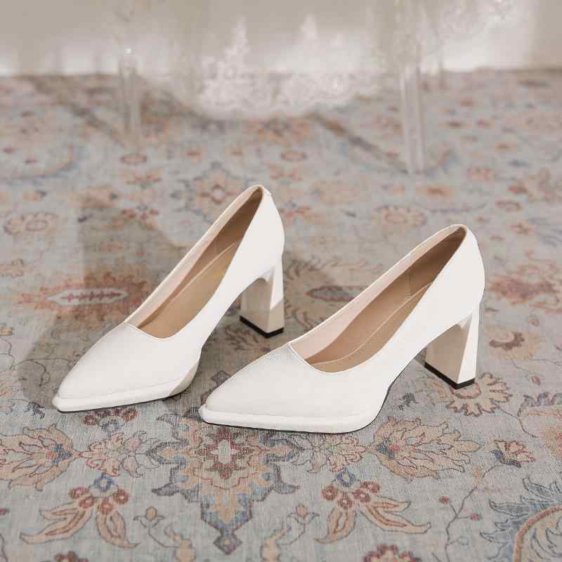 パンプス レディース フレンチスタイル ポインテッドトゥ チャンキーヒール 厚底 オフィス 通勤 ビジネス 仕事用 万能 普段使い マイクロファイバー 春夏秋