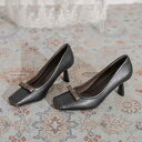 パンプス レディース 春夏 スクエアトゥ ピンヒール 浅履き スリッポン 通勤 オフィス ビジネス フォーマル デイリー エナメル調 ブラック オフホワイト 万...