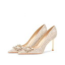 ウェディングシューズ レディース フレンチエレガント ポインテッドトゥ ラインストーン スティレットヒール 合成皮革 パンプス 結婚式 披露宴 パーティー シャ...