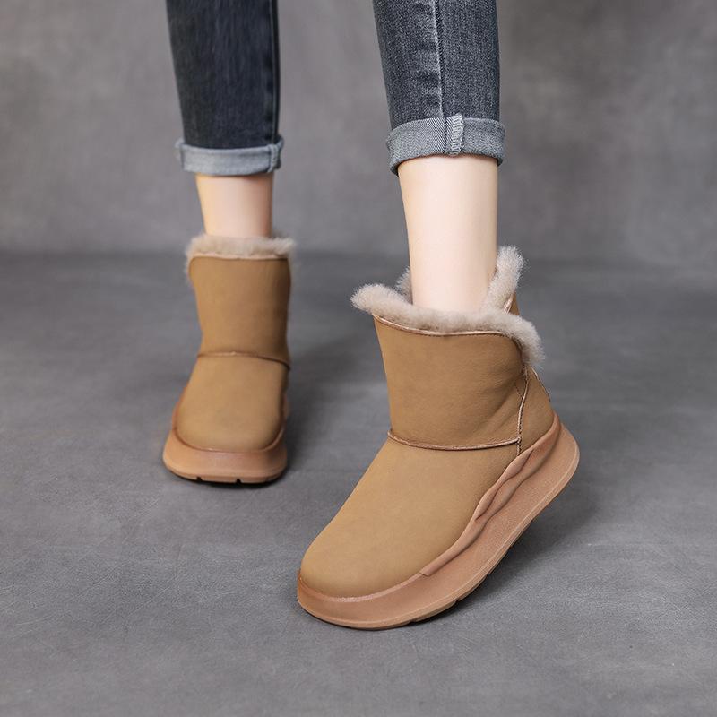 スノーブーツ レディース ムートンブーツ 冬 リアルウール 羊毛裏地 厚底 スエード 牛革 保温 防風 防..