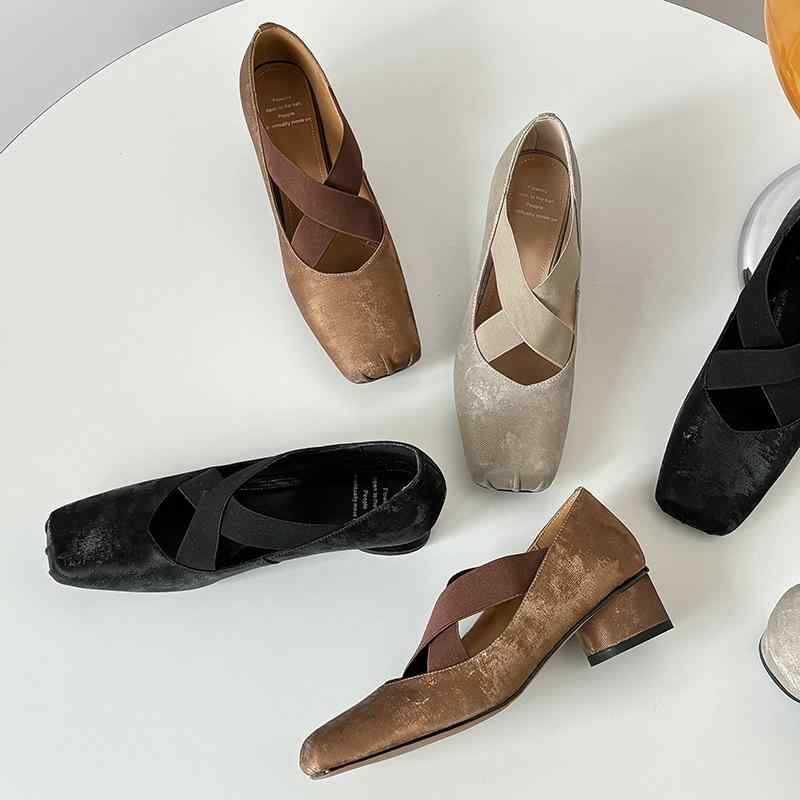 メリージェーンシューズ レディース 本革 スクエアトゥ チャンキーヒール ミドルヒール ブラック フレンチ パンプス メリージェーン 豚革インソール シンプル カジュアル